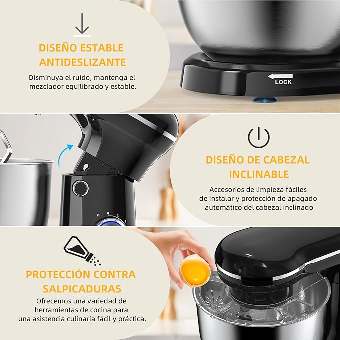 Electric Stand Mixer,10 Speeds Tilt-Head Food Mixer, 3-IN-1 Kitchen Mixer for Daily Cooks with Dishwasher-Safe 6QT Bowl,Dough Hook, Beater, Whisk (Onyx Black)