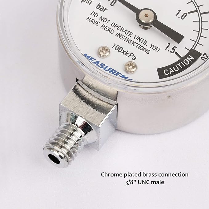 MEASUREMAN Stainless Steel Pressure Cooker Gauge, Pressure Canner Gauge, Steam Pressure Gauge, 2" Dial, Lower Mount, Including Gasket, Washer and Nut