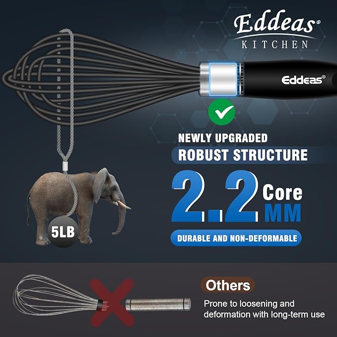 Whisks For Cooking - 500 °F Heat Resistant Silicone Whisk, Heavy Duty 7",9"&11inch Non-Scratch Balloon Kitchen Wisk tool Set, for cooking Wisking, Blending, Beating, Stirring, 3 Piece Black