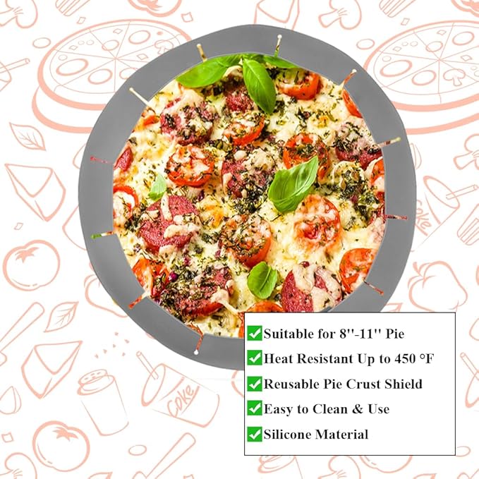 Adjustable Pie Crust Shields, Silicone Baking Protectors, Cover Ring Tools Fits 8-11.4 Inch Pies, Baking Pie Pizza Crust Shield Protector Cover for Edges ﻿ (Grey)