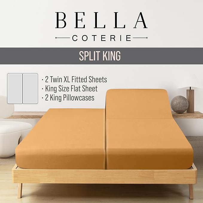 Bella Coterie Luxury Split King Sheet Set | Organically Grown | Ultra Soft | Cooling for Hot Sleepers | 18" Deep Pocket | Viscose Made from Bamboo [Marigold]