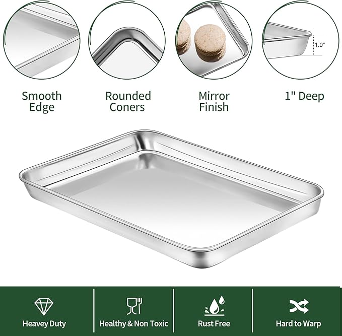 CEKEE Baking Sheet and Cooling Rack Set (2 Baking Pans + 2 Baking Racks), Stainless Steel Cookie Sheet Baking Pan Tray for Toaster Oven, Non Toxic & Heavy Duty & Easy Clean, Size 16 x 12 x 1 Inches