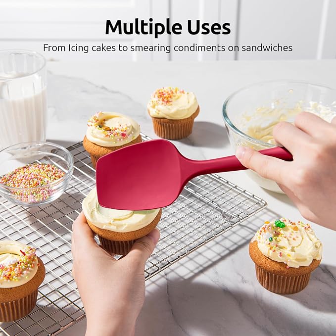 U-Taste Silicone Spoon Spatula Set: 480ºF Heat Resistant Food Grade Flexible Rubber Spoonula, Nonstick Cooking Mixing Scooping Kitchen Baking Scraper Utensils Set of 3 for Pan, Pot, Bowl (Colorful)