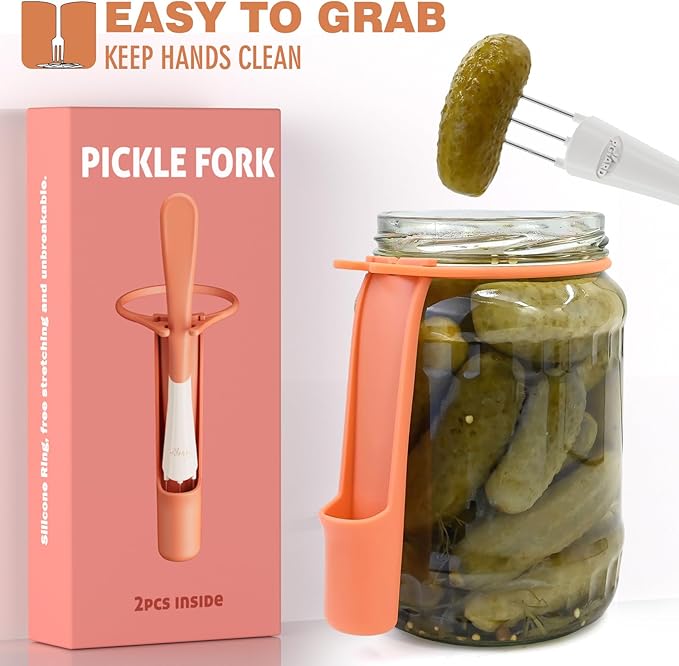 2 Pack Pickle Fork Pickle Grabber Tool-Pickle Picker for the jar, Kitchen Gadgets Pickle Gifts Suitable for Olives Orange