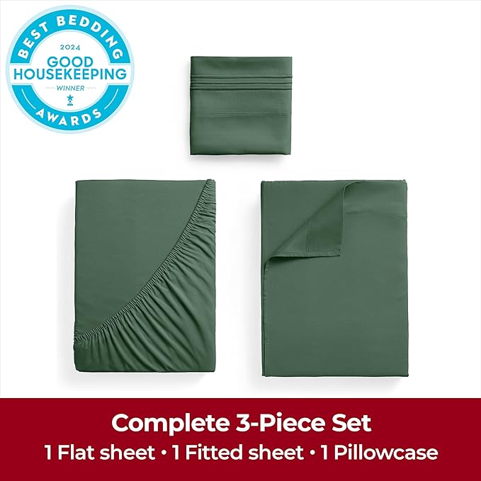 Mellanni Extra Deep Twin XL Sheets - 3 PC Iconic Collection Bedding - Luxury, Ultra Soft, Cooling Bed Sheets - Wrinkle, Fade, Stain Resistant (Twin Extra Long, Emerald Green)