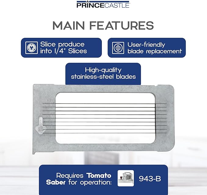 Prince Castle 1/4" Blade Cartridge for 943-B Tomato Saber, 9 Blades - Blade Replacement Cutter Blade for Cutting and Chopping Tomatoes, Fruits and More in Commercial Kitchens, Restaurants and More