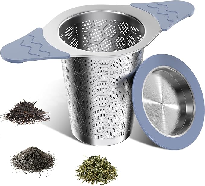 Tea Infuser for Loose Leaf Tea,Stainless Steel Tea Infuser with Heat Proof Silicone Handles,Extra Fine Mesh Tea Strainers Filter Fine Tea Leaves Effectively,Fits TeaPots/Mugs