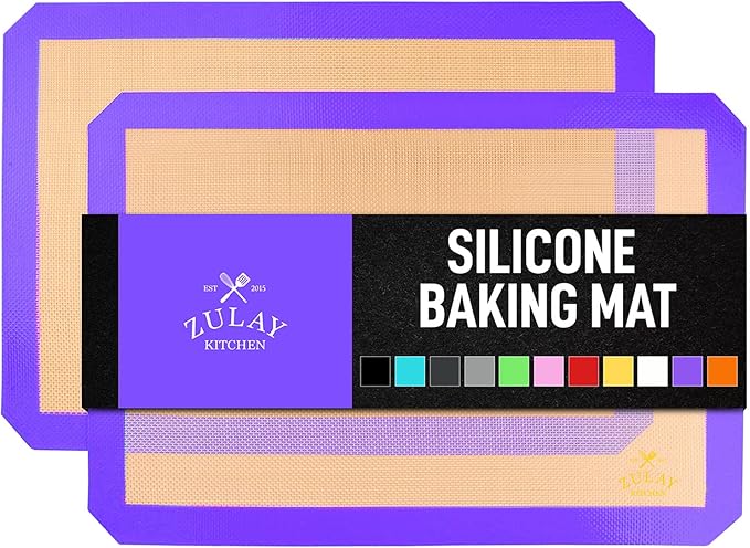 Zulay Kitchen (2 Pack) Silicone Baking Mat Sheet Set - Reusable Baking Mat Nonstick - Half Sheet Baking Mat For Oven - 16.5" x 11.6" (Purple)