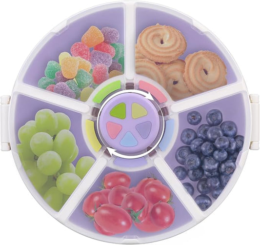 Kids Snack Spinner – Reusable Snack Container with 5 Compartments & Lid, BPA/PVC-Free, Dishwasher Safe, Perfect for Travel, School Lunches & On-the-Go Snacking, Purple