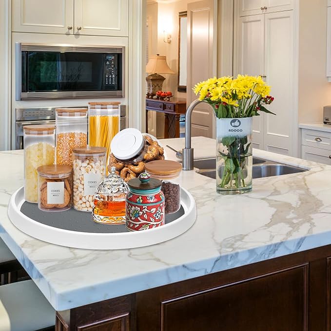 Set of 2, 12 Inch Non-Skid Lazy Susan Organizer, Pantry Lazy Susan Turntable for Cabinet, Kitchen Cabinet Organizer, Pantry Organization and Storage -White/Gray