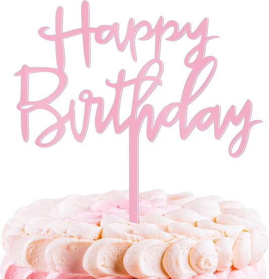 1 PCS Happy Birthday Cake Topper, 4.7 Inches x 5.5 Inches Acrylic Cake Topper, Pink Crisp Lettering Birthday Cake Decorations for Kids, Adults, Dessert, Birthdays Party, Table, Photo Booth