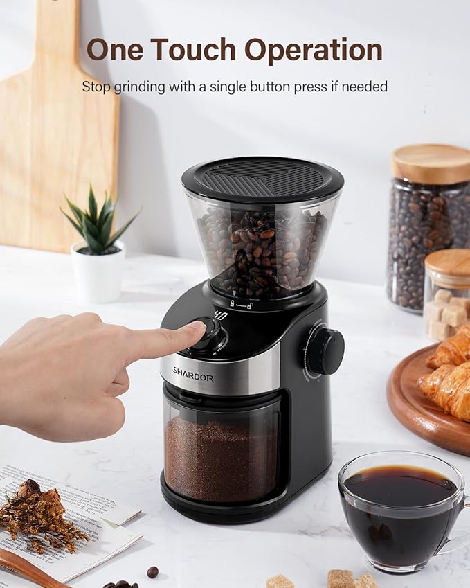 SHARDOR Electric Burr Coffee Grinder, 32 Precision Grind Settings, 40-Second Adjustable Timer, Chamber Cleaning Button, Designed for Coffee Enthusiasts