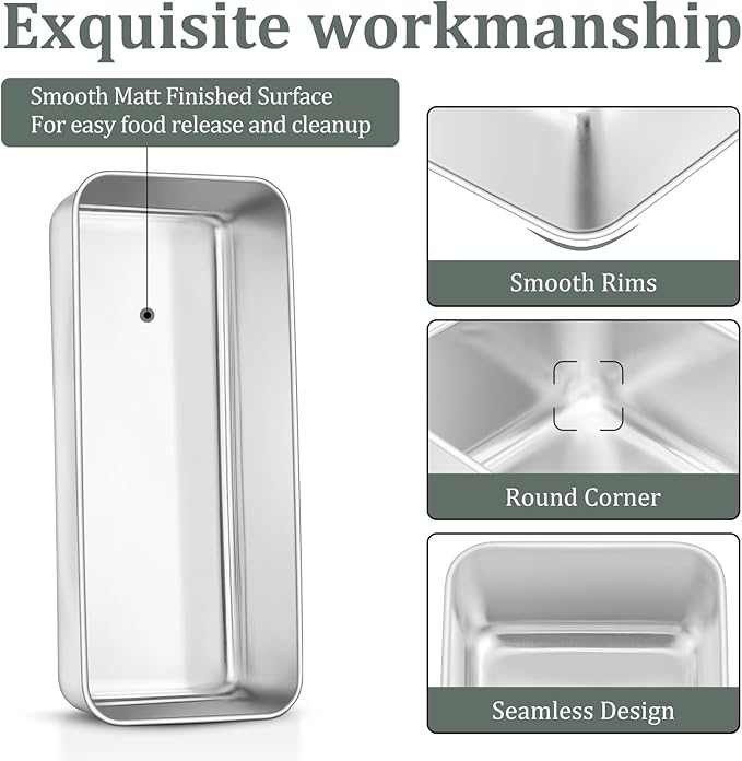 TeamFar Loaf Pan, 12 x 5 Inch Stainless Steel Loaf Pans for Baking Bread, 4 Pack Large Bread Loaf Baking Pan for Homemade Bread, Meatloaf, Cake, Brownies, Non-Toxic, Heavy-duty, Oven & Dishwasher Safe