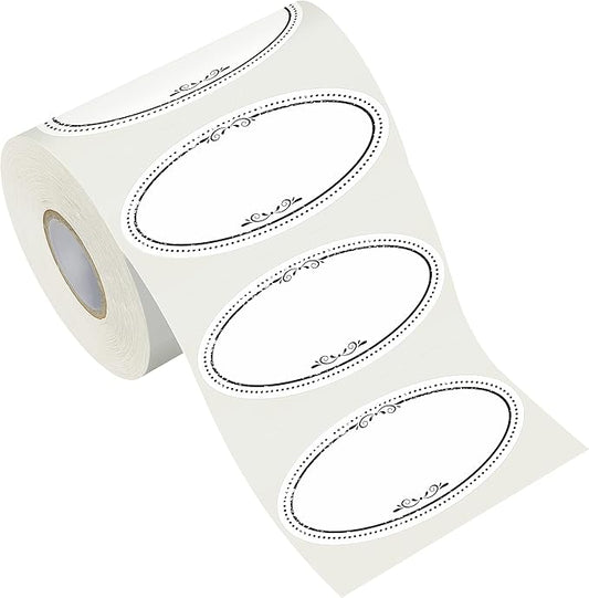 500 Removable Freezer Pantry Oval Canning Labels, Black Polka Borders, Water Oil Resistant with Perforation Line for Food Containers Jars Kitchen Restaurant Storage Organization