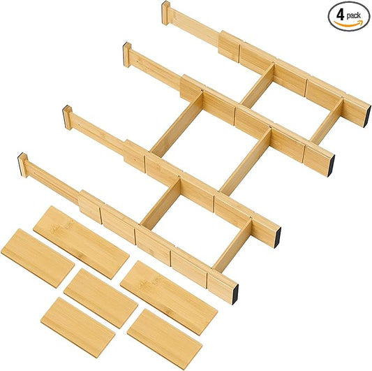 Utoplike 4 PCS Bamboo Kitchen Drawer Dividers with Inserts(Fits 15"-17.7" Drawer Inner Size), Adjustable Drawer Organizers for Socks, Spring Loaded, for Bedroom, Dresser, Bathroom