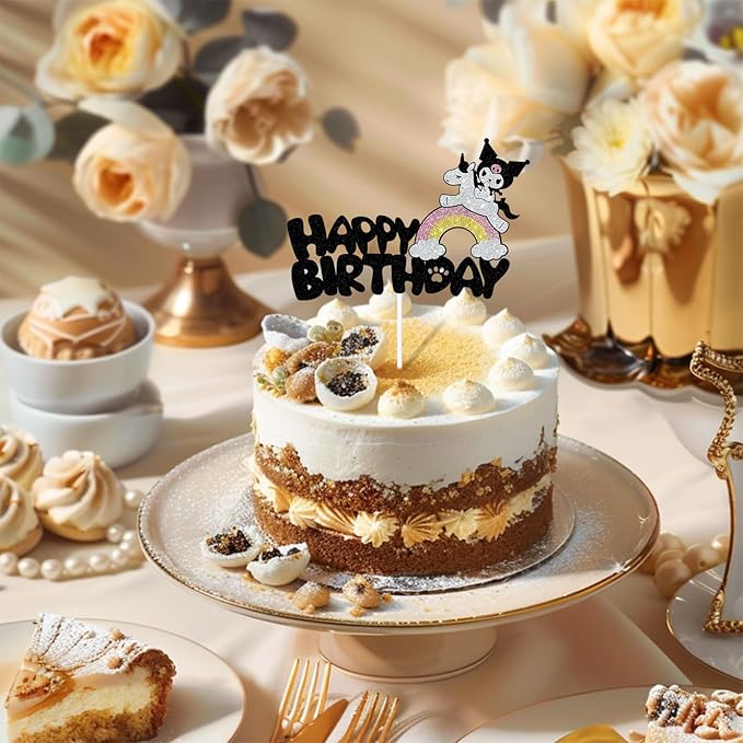 Cute Cake Decorations, Cake Topper, Cartoon Birthday Party Decorations (Black)