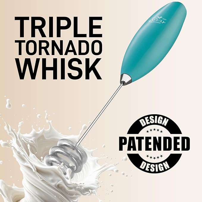 Zulay Kitchen Patented Tornado Triple Whisk Milk Frother with 4 Duracell Batteries – Handheld Foam Maker for Coffee, Lattes, Matcha & Hot Chocolate – Rich, Creamy Froth in Seconds