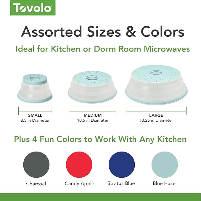 Tovolo Microwave Splatter Cover for Food, Small (Blue Haze) - Collapsible & Vented Silicone Splatter Guard Lid - Microwave Plate & Dish Cover with Handle - BPA-Free Kitchen Gadget for Meal Prep