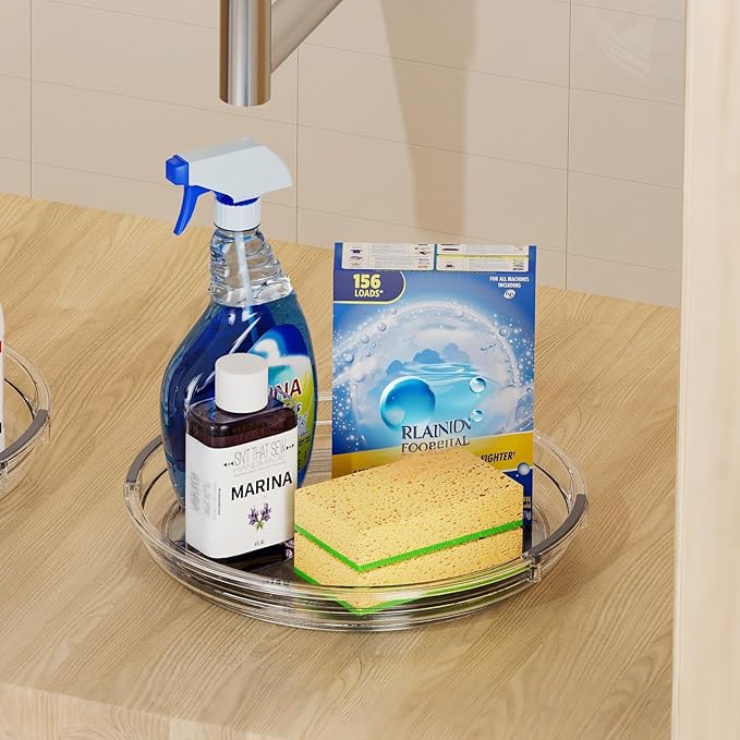 LAMU 2 Pack Clear Lazy Susan Turntable Organizer for Cabinet, 10.6'' 9.25'' Condiment Organizer for Refrigerator, Kitchen Pantry, Medicine Cabinet Organizer, Spices Rack Organization, Bathroom