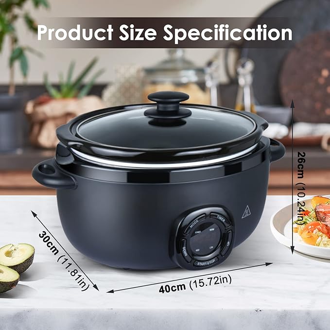 7 Quart Slow Cooker, Electric Slow Cooker Oval with Nonstick Removable Inner Ceramic Pot, Programmable with 3 Temp Settings