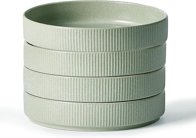 famiware Star 7.5" Pasta Bowls Set, Salad Bowl Set of 4, Double Reactive Glaze, Stackable, Ideal for Your Friend for Housewarming, Festivals, Light Green