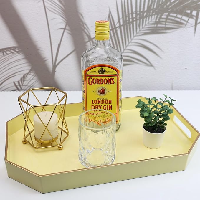 Spsyrine Yellow Plastic Serving Tray for Ottoman, Coffee Table, Octagon Decorative Tray for Entertaining, Outdoor, Living Room, Home Decor