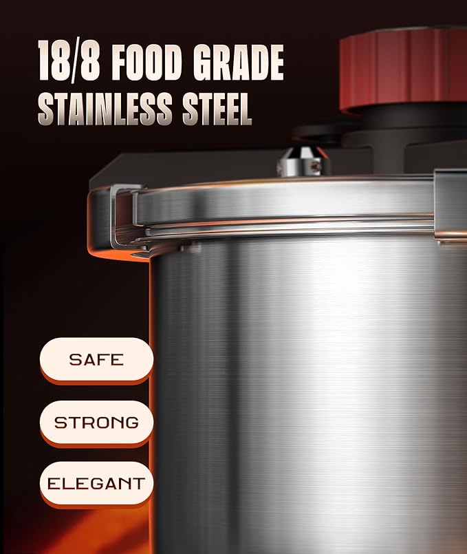Pressure Cooker 4 QT, [Save 70% Cooking Time] Stainless Steel Pressure Canner with Triple-Layer Steel Body [One Hand Operation] Rotating Lock/Unlocking Lid System Steam Rack Included Olla De Presion
