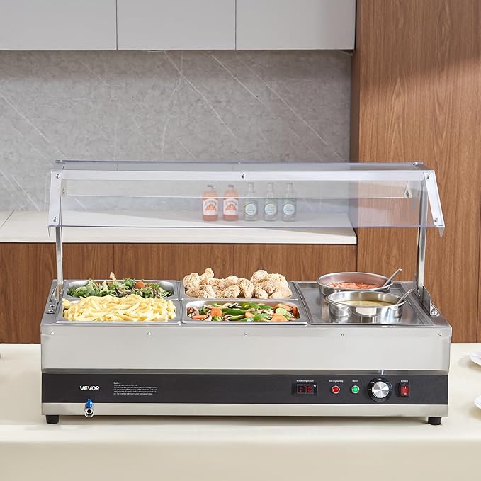 VEVOR Electric Soup Warmer, Two 6.34QT Pots & Four 1/2 Pans, Stainless Steel Commercial Food Warmer with 86~185°F Adjustable Temp, 1500W Bain Marie with Cover, Soup Station for Restaurant, Buffet