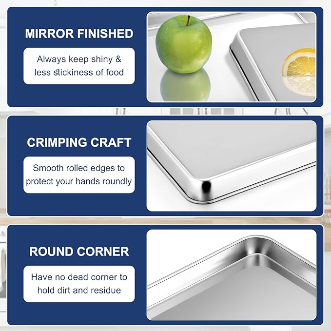 P&P CHEF 9 Inch Baking Cookie Sheet, Oven Pan Tray Stainless Steel Sheet Pan for Kitchen, Oven Bakeware for Multi Uses, Shiny Look & Dishwasher Safe, Healthy & Heavy Duty, 1Pc