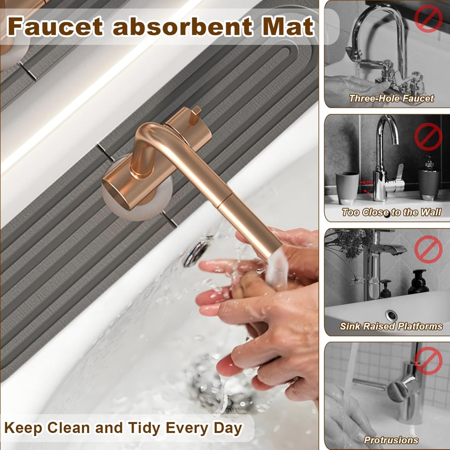 Faucet Mat for Kitchen Sink, Diatomite Super Absorbent Fast Drying Stone Sink Tray for Bathroom Kitchen Sink Splash Guard(Round Dark Grey,17.7x3.9in)