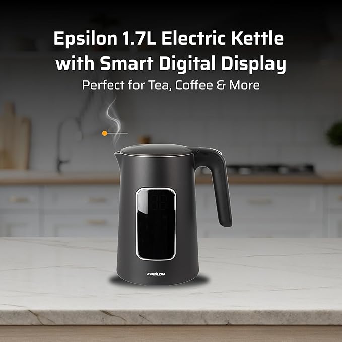 Epsilon LCD Electric Kettle 1500W - 1.7L Hot Water Tea Kettle with Digital Display, Temperature Control, Fast Boil, BPA-Free Electric Teapot with Auto Shut-Off & Boil Dry Protection