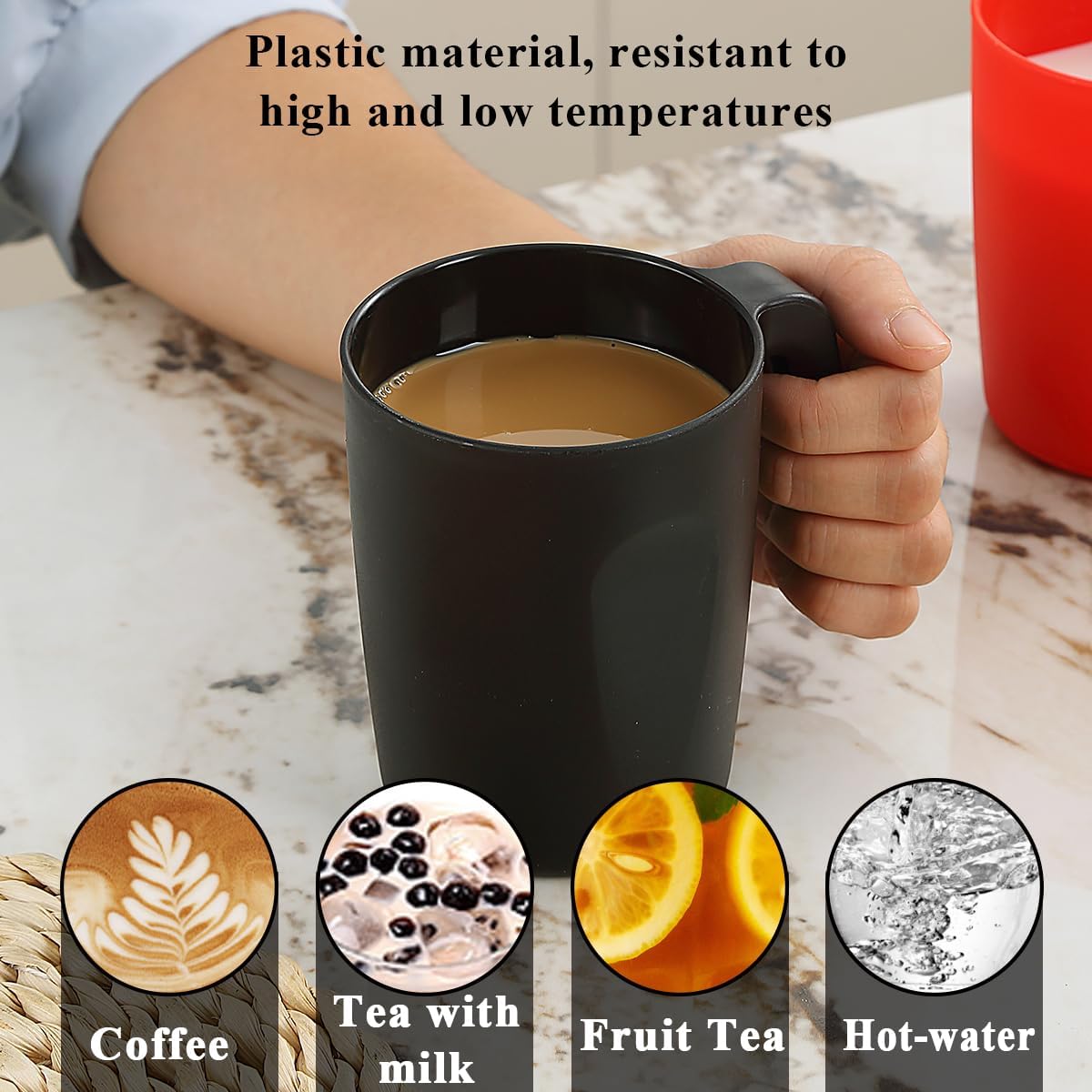 Kyraton Plastic Mug Set 12 Pieces, DE Color Unbreakable And Reusable Light Weight Travel Coffee Mugs Espresso Cups Easy to Carry And Clean, Dishwasher Safe