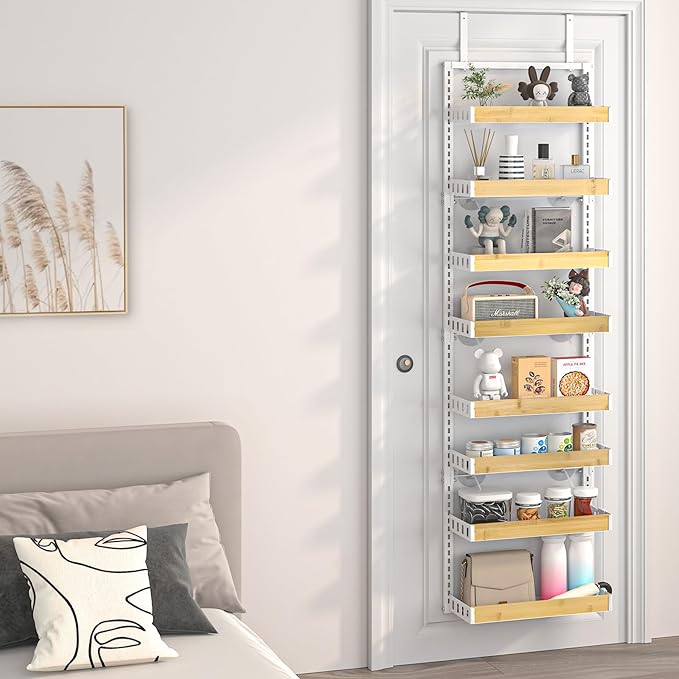 bukfen Over the Door Pantry Organizer 8-Tier Adjustable Basket Kitchen Pantry Door Organization and Storage, 2 in 1 Wall Mount or Hanging Heavy-Duty Metal Hanging Kitchen Spice Rack