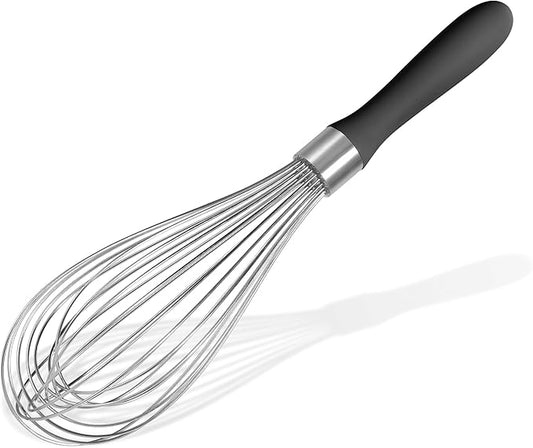 18/8 Stainless Steel Balloon Whisk, Doosu Kitchen Whisk for Cooking Handheld Egg Beater with Rust-Proof Sturdy Wires & Non-Slip Silicone Handle for Beating, Stirring, Blending (12 Wires, Black)