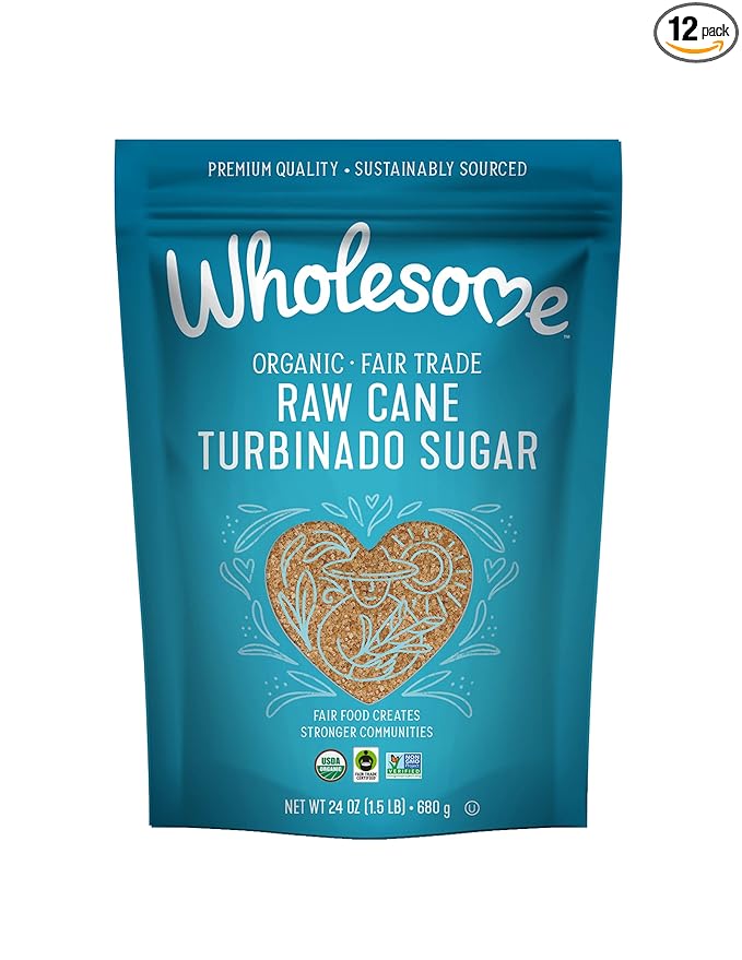 Wholesome Sweeteners 24-Ounce Organic Raw Cane Turbinado Sugar, Fair Trade, Non GMO, Gluten Free & Vegan, 12 Pack