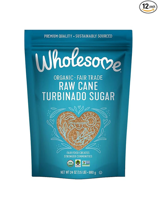 Wholesome Sweeteners 24-Ounce Organic Raw Cane Turbinado Sugar, Fair Trade, Non GMO, Gluten Free & Vegan, 12 Pack