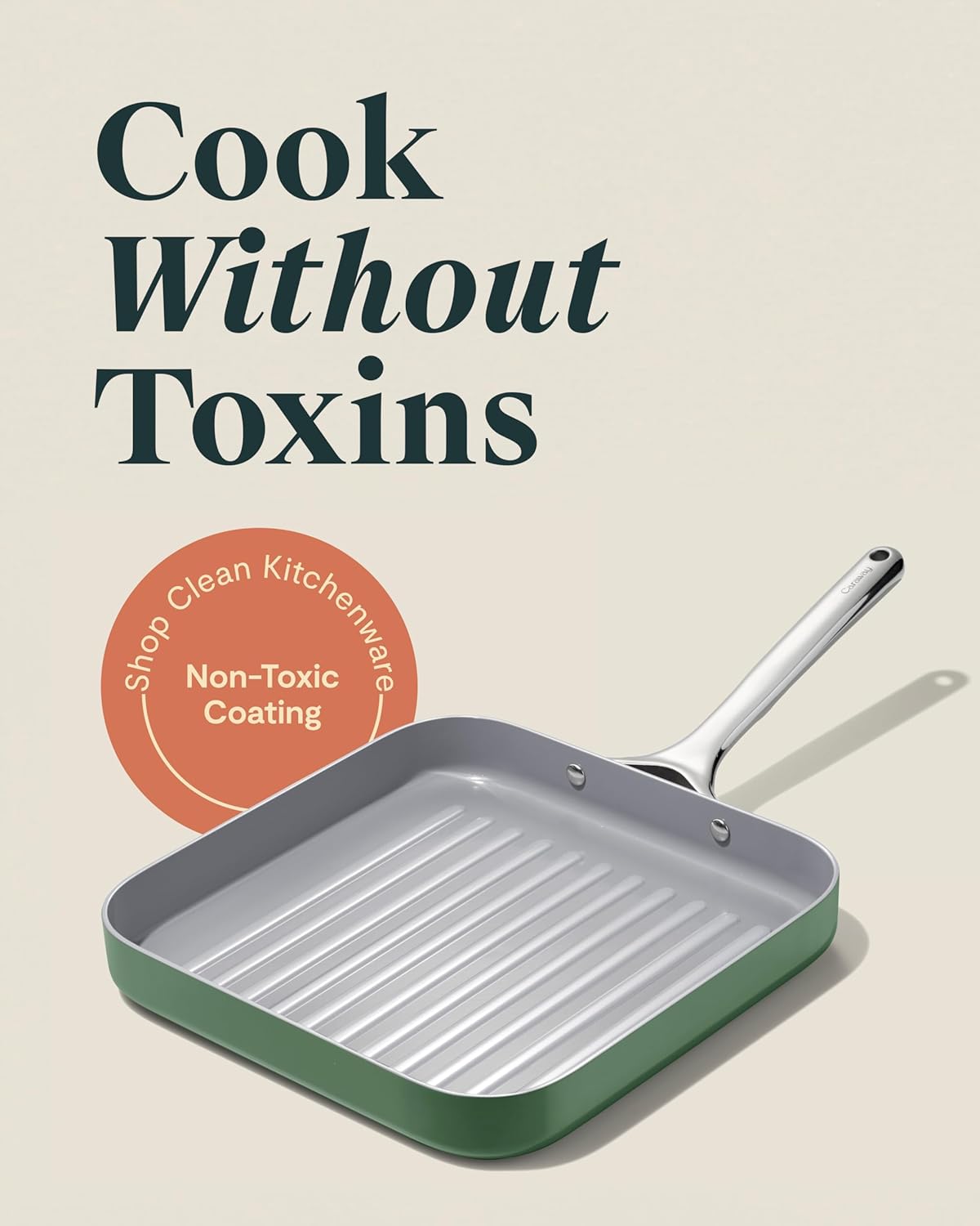 Caraway Square Grill Pan - 11” Grill Pan - Non-Stick Ceramic Coated - Non Toxic, PTFE & PFOA Free - Oven Safe & Compatible with All Stovetops - Sage