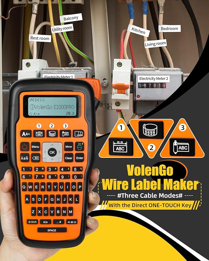 Label Maker Machine with-Tape, Heat Shrink Label Maker Waterproof-Labels, Wire Cable label Maker, E1000 Labeler Machine with-Tape 12mm Laminated Handheld Labeling Machine for Industrial Office