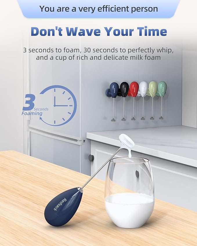 Milk Frother Handheld with Case,USB C Rechargeable Frother Wand for Coffee, Portable Electric Whisk with Stand,Waterproof Hand Drink Mixer Travel for Lattes, Cappuccino, Matcha, Egg (Navy blue)