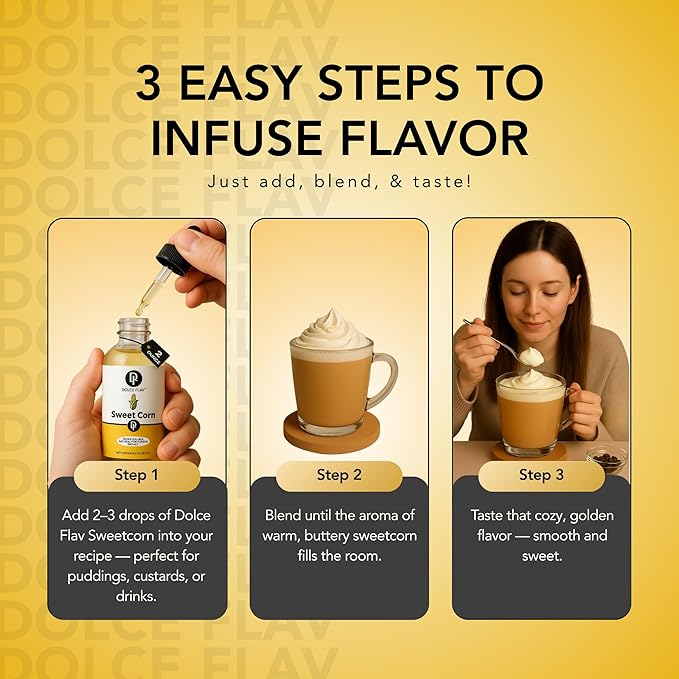 Dolce Flav Natural Sweet Corn Extract – 2 Ounce Water-Soluble Kosher, Sugar-Free, Concentrated Savory-Sweet Flavor for Baking, Cornbread & Ice Cream, Includes Measured Dropper