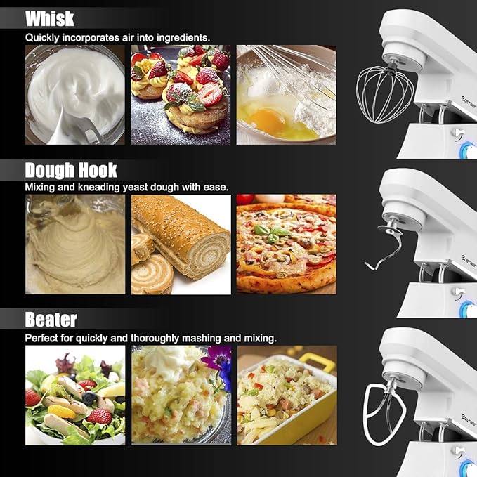 COSTWAY Stand Mixer, 6-Speed 7.5 QT Tilt-head Electric Kitchen Food Mixer 660W with Stainless Steel Bowl, Dough Hook, Beater, Whisk