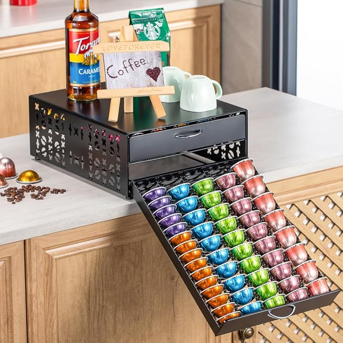 Flagship Vertuo Pod Holder Coffee Storage for Nespresso Organizer - Large Capacity 2 Tier Drawer Fits All Size Vertuo Pods