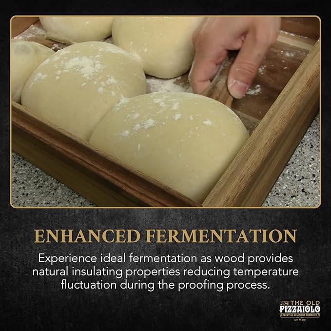 Wooden Pizza Dough Proofing Box w/Lid – 16” x 12” – Made From Natural Acacia Wood – Proofing Container Tray for Home Kitchen with Dough Spatula and Pizza Dough Recipe Book