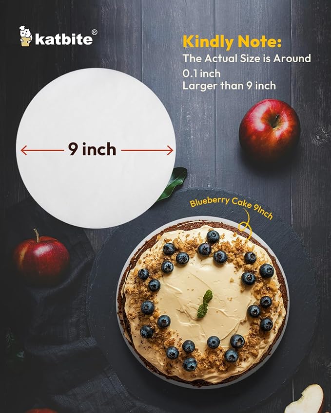 Katbite 9 Inch Parchment Paper Rounds, 200Pcs Cake Parchment Circles, Heavy Duty & Non-stick for Cake Baking, Air Fryer Liners, Tortilla Press