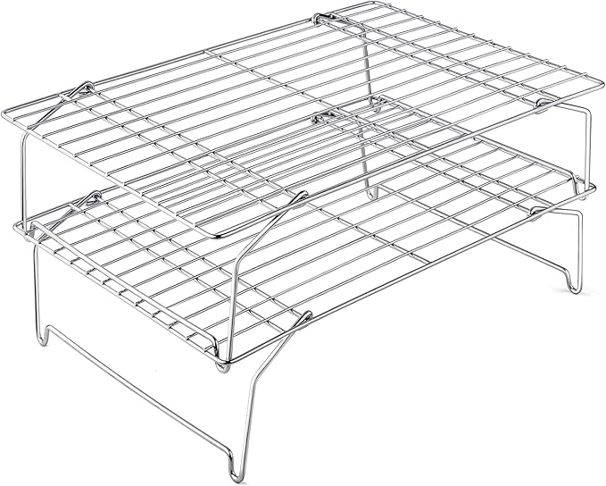 15IN x 10IN Cooling Baking Rack Set of 2, Leonyo 2-Tier Stackable Stainless Steel Wire Baking Cooking Racks Set for Cookie, Pizza, Cup Cake, Raised & Folding Feet