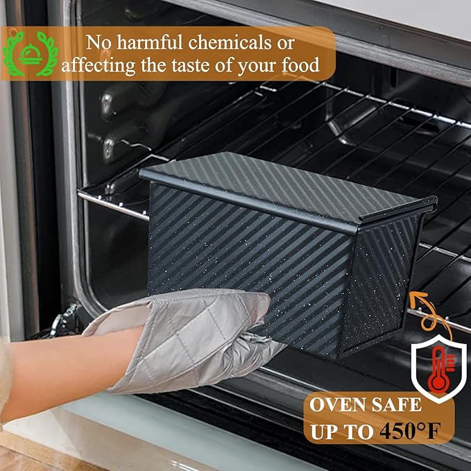 SS&CC Pullman Loaf Pan with Lid 2-Pack, 2.2lb & 1lb Carbon Steel Bread Pan for Homemade Sourdough & Sandwich Bread | Nonstick Bakeware, Heavy Duty & Easy Clean (Black, 1lb+2.2lb)