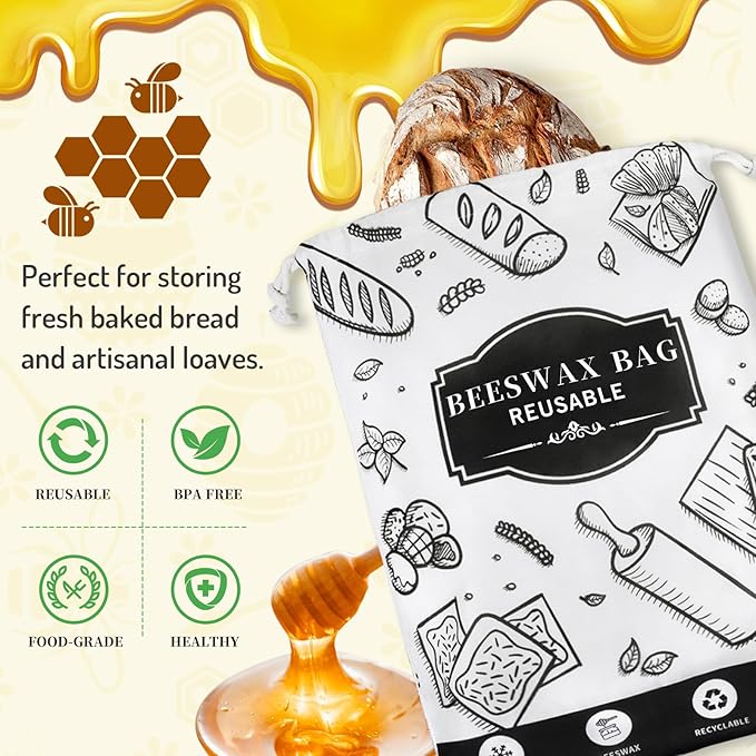 2-Pack Beeswax Bread Bags for Homemade Bread, Black Reusable Sourdough Storage Bags with Premium Beeswax Coating for Loafs Baguette Fresh Keeping,Great Homesteading Essentials and Baking Gifts.