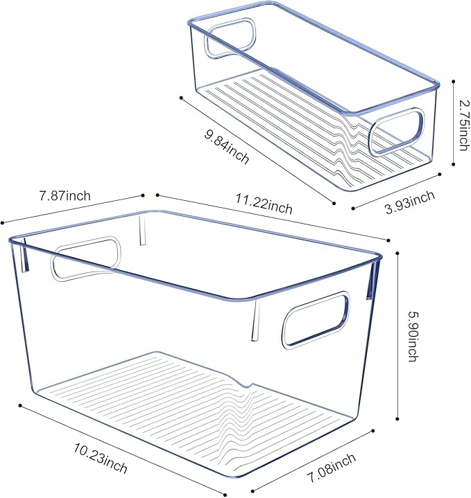 Set of 8 Clear Plastic Storage Bins, Pantry Organization and Storage, Transparent, Plastic, 4 Small + 4 Large