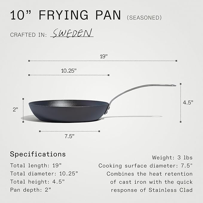 Made In Cookware - Seasoned 10" Blue Carbon Steel Frying Pan - (Like Cast Iron, but Better) - Professional Cookware - Crafted in Sweden - Induction Compatible