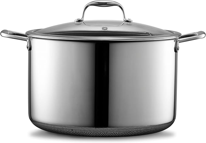 HexClad Hybrid Nonstick 12-Quart Stockpot with Tempered Glass Lid, Stay-Cool Handles, Dishwasher-Friendly, Oven-Safe Up to 900°F, Induction Ready, Compatible with All Cooktops